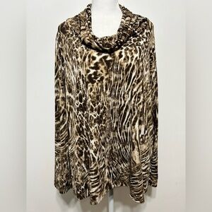 Chicos Cowl Neck Animal Print Pullover Blouse